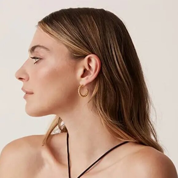 14K Yellow Gold Plated Twisted Braided Hoop Earrings Dangle Earrings For Women - Picture 4 of 6